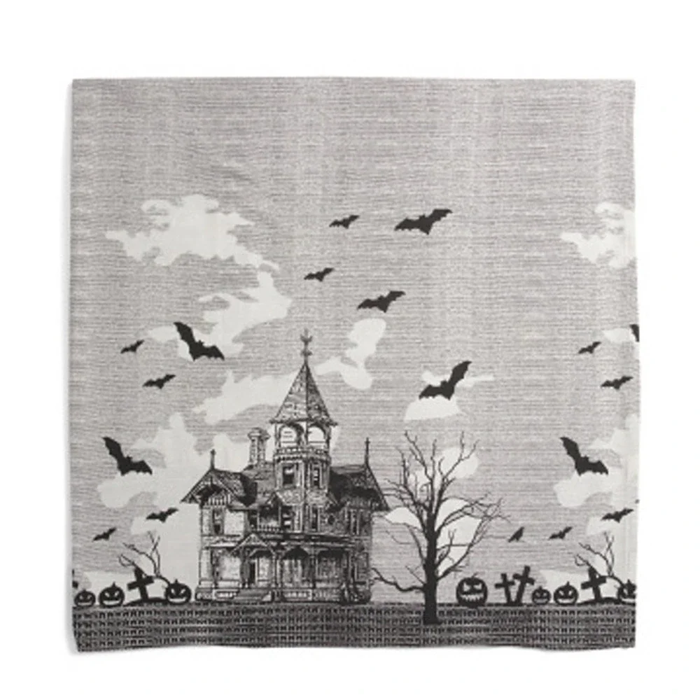 Cupcakes & Cashmere Halloween Haunted House Tablecloth 60x120 Black & White NEW